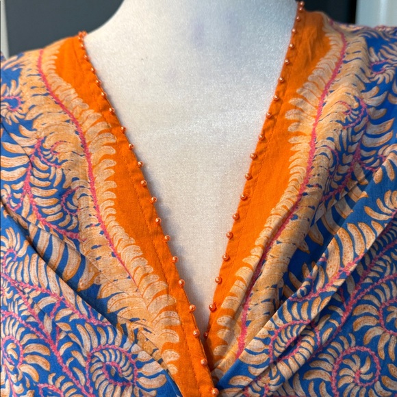 Farm Rio Flutter-Sleeve V-Neck Blue Flora Top Size Medium NWT - Picture 3 of 11